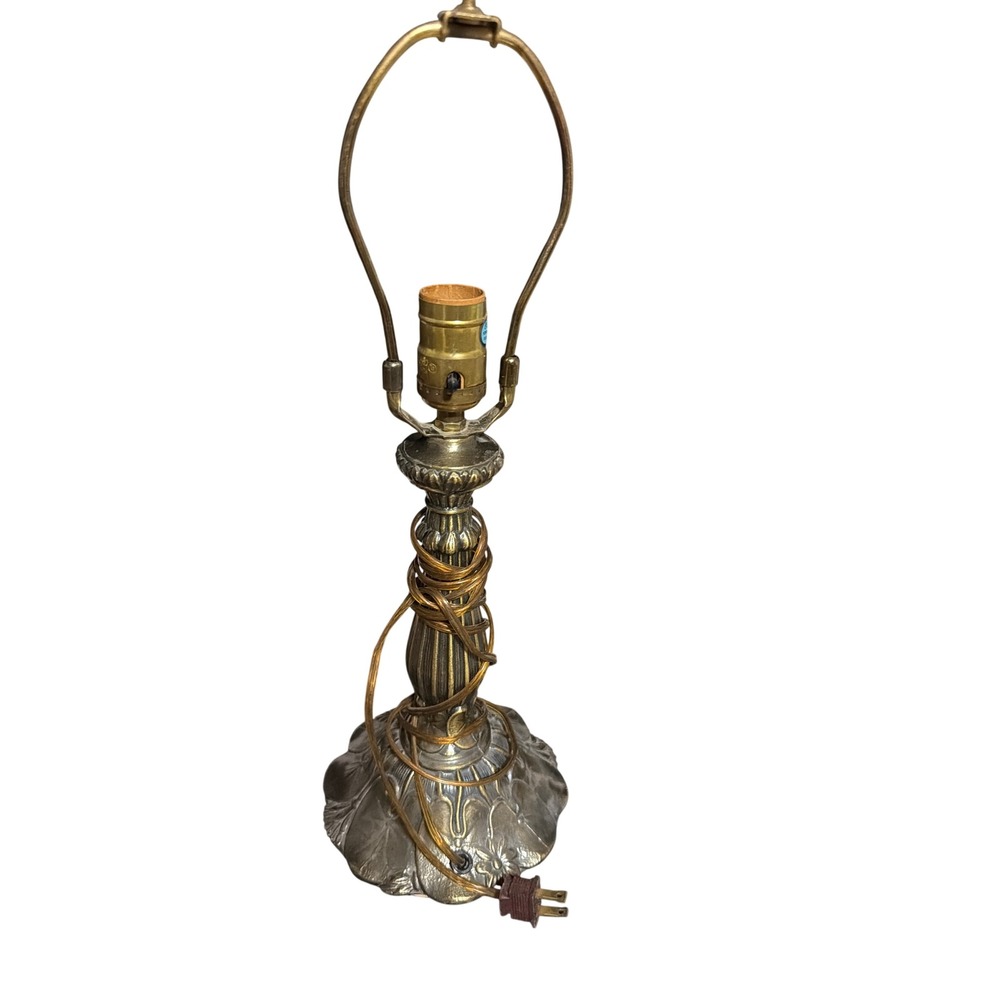 Vintage Ornate Brass Accent Lamp Floral Cast Metal Base Boudoir Desk Lgt no lamp